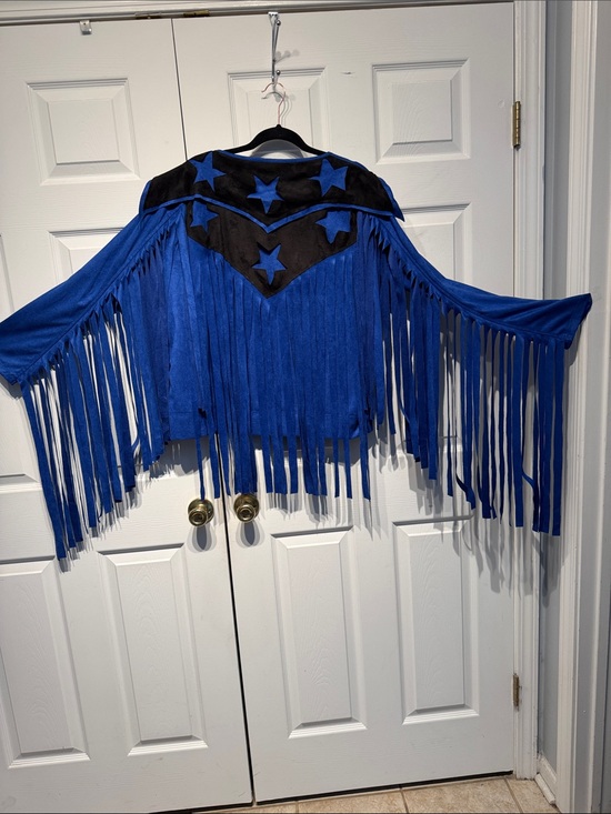 MISSLOOK Jackets & Blazers - MISSLOOK Electric Blue Suede-Look Fringe Zip Jacket